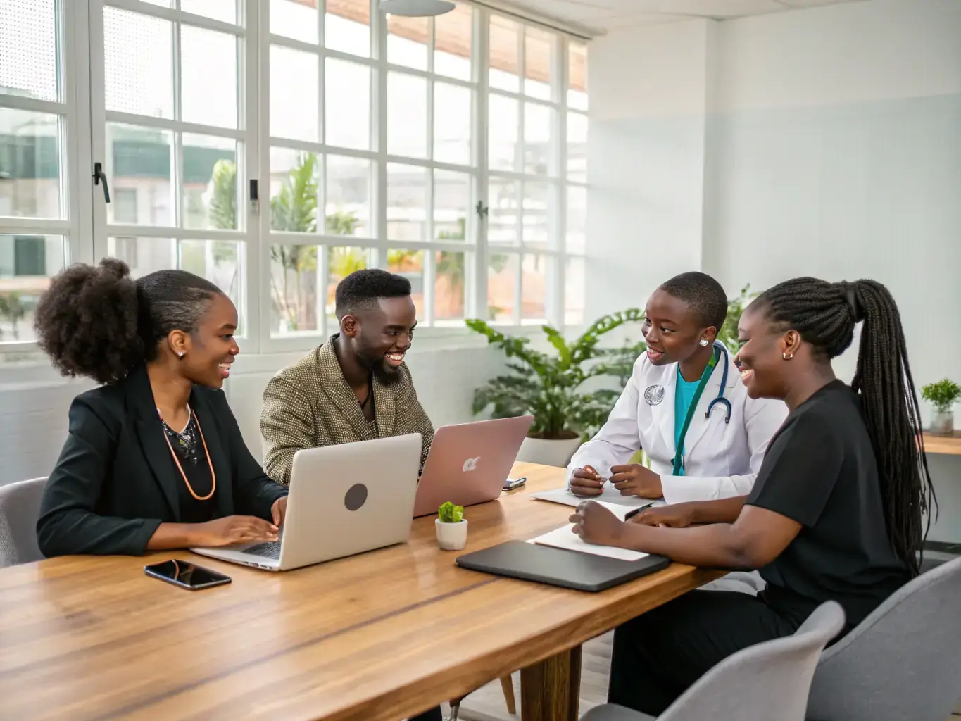 A diverse group of mental health professionals collaborating in a wellness session, highlighting holistic care. This image represents Mind Align Health's holistic mental health services.