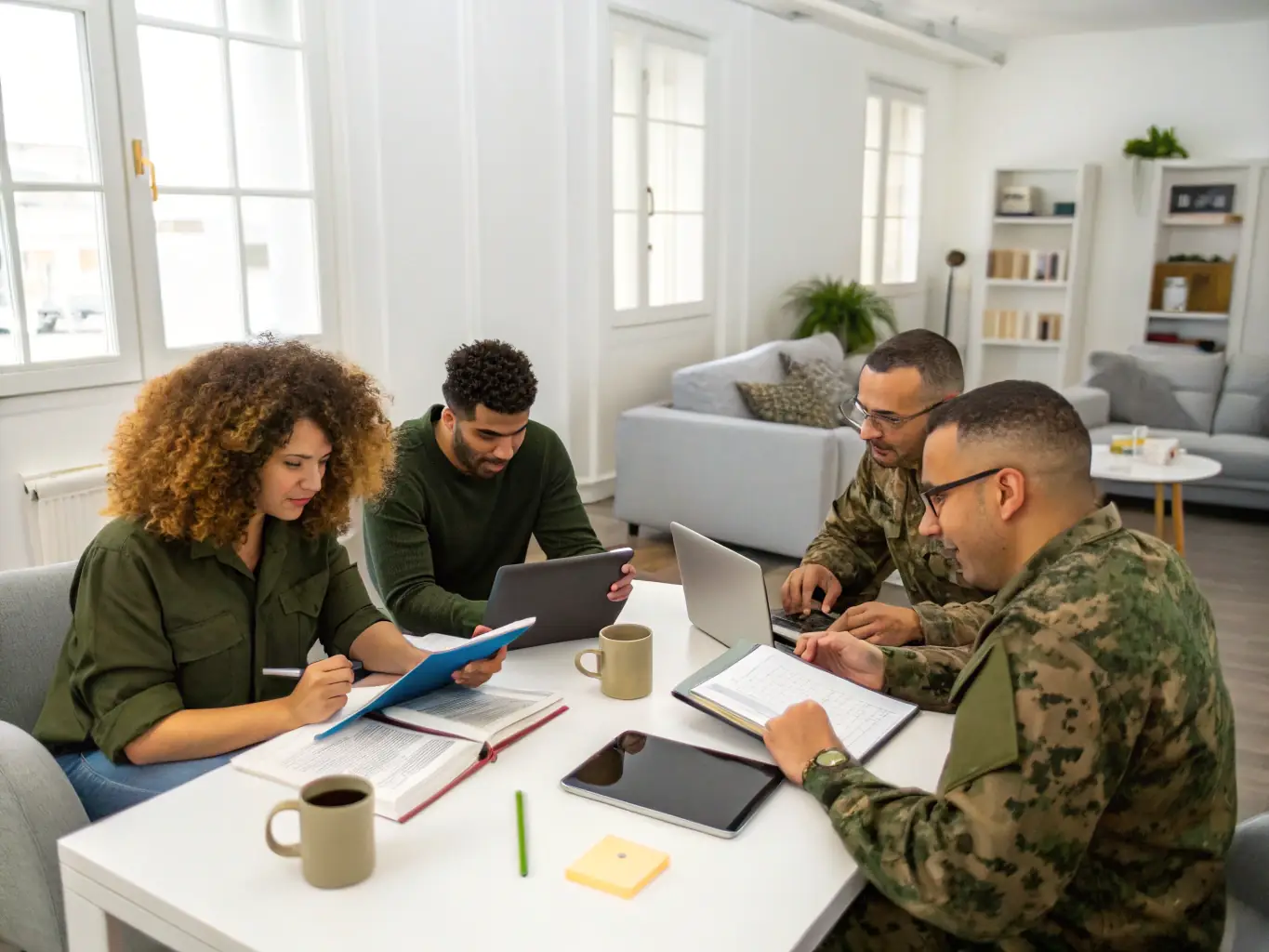 A group of veterans participating in a peer support group, emphasizing the importance of community and shared experiences in recovery.