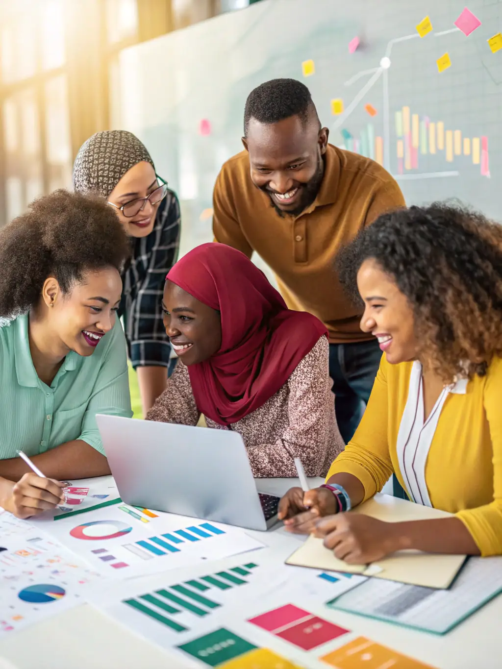 A diverse team collaborating effectively, symbolizing enhanced communication skills gained through Mind Align Health's leadership programs.