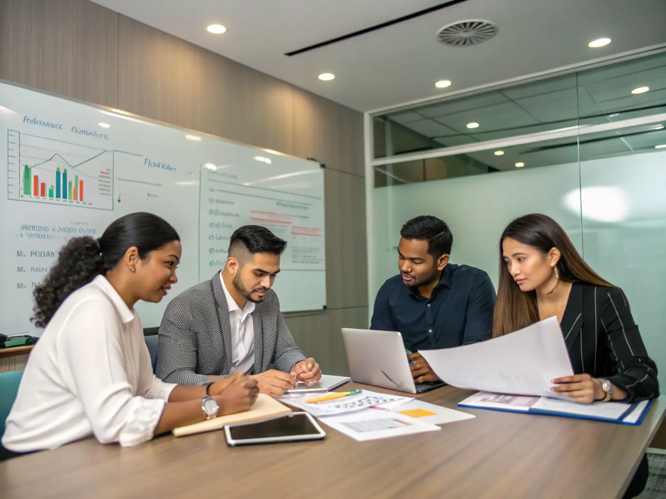 A photograph depicting a diverse group of people collaborating around a table, reviewing documents related to nonprofit formation, symbolizing the initial steps of establishing a state nonprofit corporation.